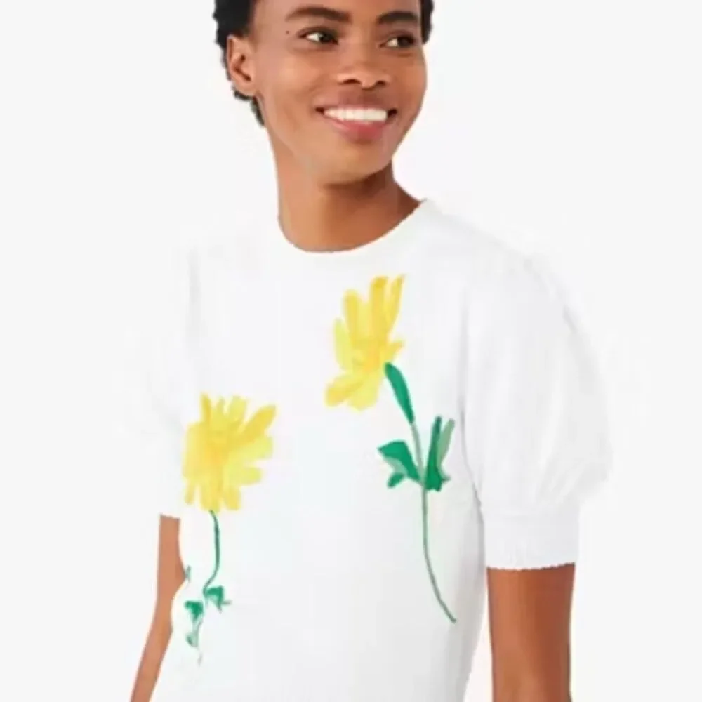 Kate Spade Sweater Daisy Puff Sleeve Cottage Preppy Luxury Designer Size XS